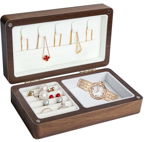 Asfrode Schmuckkästchen Klein Holz, Schmuckaufbewahrung Retro Schmuckbox Schmuckkoffer Mini Aufbewahrungsbox Vintage Chmuckaufbewahrungs Box für Damen Geschenkidee
