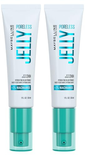Maybelline New York Poreless Jelly Primer Base Trucco a Lunga Tenuta 24h Idratante Levigante Minimizza i Pori della Pelle con Niacinamide - 2 Flaconi da 30ml