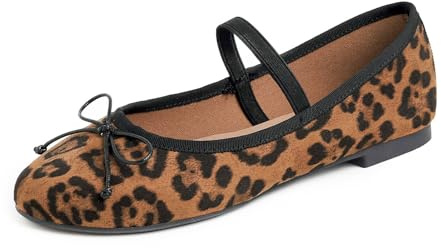 Feversole Women's Soft Elastic Round Toe Ballet Flat,Bailarina Punta Redonda para Mujer Mary Jane de Piel Vegana Leopardo con Forro de Lona 42 EU