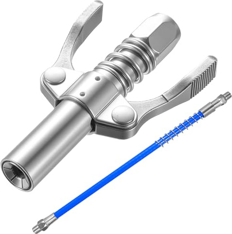 JiuXinYuKeJi Doppelgriff G Coupler für Fettpresse Mundstück, 1 STKFettpresse Kupplung für alle Arten von Fettpresse für Schmiernippel, für Standard M6/M8/M10/M12/M14, mit 30cmFettpresse Schlauch