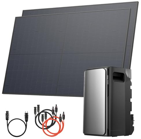 Solarway® 890Wp / 800W Balkonkraftwerk mit 1,9kWh Speicher komplett Steckdose - 1,9 kWh EcoFlow Stream Max - Solaranlage Komplettset - 445W bifaziale Solarmodule & EcoFlow Speicher & Zubehör
