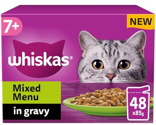 Whiskas 7+ Senior Wet Cat Food Pouches Mixed Menu in Gravy 48 x 85g