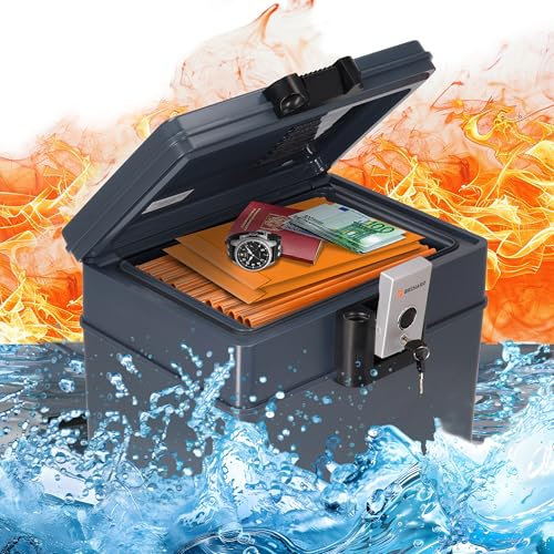Brihard Certified Portable Fire Chest 2037 A4 XXL – Fireproof & Waterproof Document Safe Box with Key Lock, A4 Size Storage, Secure Valuables & Files – Lockable Box H13×W16×D12.6 in