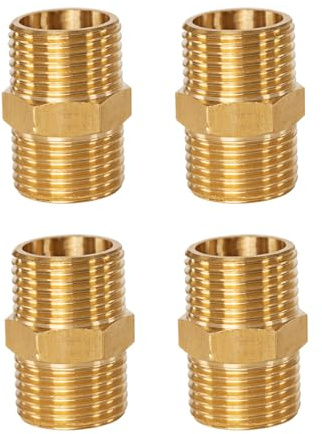 (4 Pcs) 1/2 Male to 1/2 Male BSP Thread Brass Pipe Fittings Hex Nipple Hose Connectors, G1/2 x G1/2 Thread Straight Double Nipple for Pipe Connecting Conversion Plumbing Fittings