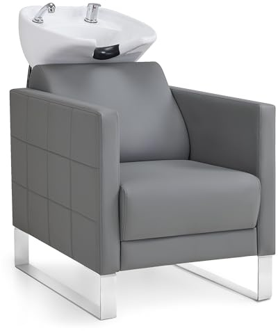 Barberpub Chaise de barbier avec lavabo, Base en Acier Inoxydable, lavabo de barbier en céramique réglable, Fauteuil de barbier pour Spa Salon, Station de Lavage 8611