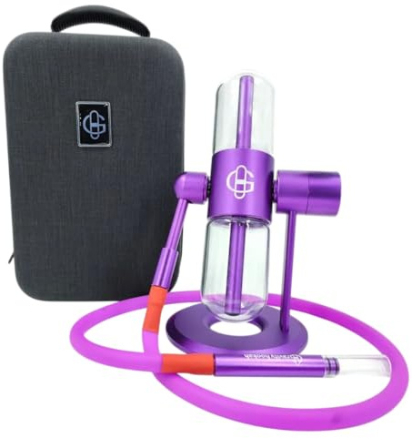 Shisha Portátil – Cachimba de Gravedad 360° de Vidrio y Aluminio – Hookah con Maletín para Hierba (VIOLETA)