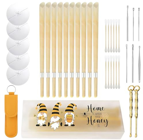 XPEX 1 Pezzo Candele per Orecchie Set,Coni Orecchie Cerume, Naturali Candele Dell'orecchio,Per la Pulizia Delle Orecchie,Con 5 Dischi Protettivi e 12 Tampone di Cotone