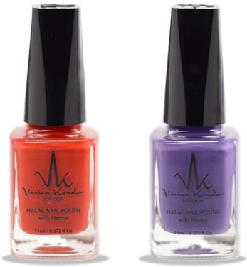 Juego de 2 esmaltes de uñas halal con infusión de henna, esmalte de uñas vegano permeable de larga duración, no necesita rayos UV (Aladdin, rojo imperial)