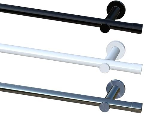 Garduna Gardinenstange, Ø 20mm, 1-Lauf, Metall, kürzbar, erhältlich in Schwarz-Glanz, Weiß-Glanz, Edelstahl-Optik (schwarz-glanz, 80)