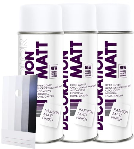 Craft-Equip DC 3 Stück Lackspray Matt nach RAL in 400ml zur Lackierung von Auto Stahl Aluminium Beton Holz und Spritzmusterkarte (3 Dosen in verkehrsweiss MATT RAL 9016 + Karte)