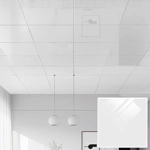 Pannelli Controsoffitto Pannelli per Soffitto Moderni da Applicare, Carta da Parati per Soffitto in PVC Decorativa Quadrata, Pannelli di Rivestimento per Soffitto Impermeabili(White,20pcs(1.8㎡))