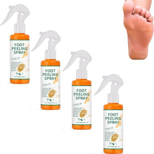Foot Peeling Spray Orange Oil, Removal Dead Skin, Smoothing Dry & Cracked Feet for Hands & Joints,knee,ankle,elbow，Exfoliating Peeling Calluses on Feet,Moisturized and brighten skin, (4PCS)