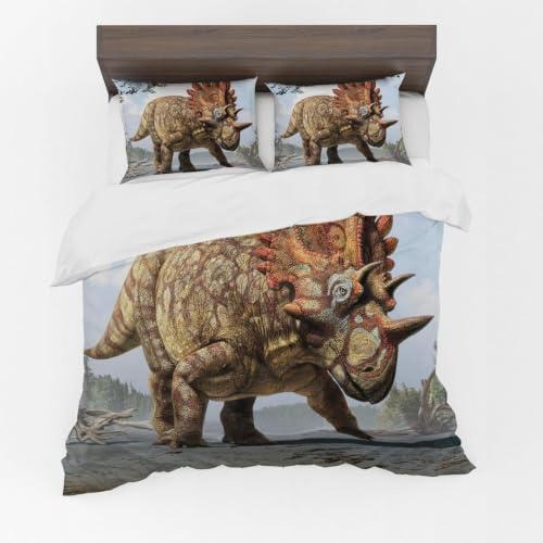 Triceratops Enkelt påslakanset dinosaurie mjukt täckesskydd alla årstider påslakan 140 x 200 cm borstad mikrofiber allergivänliga sängset med 2 örngott b.2772