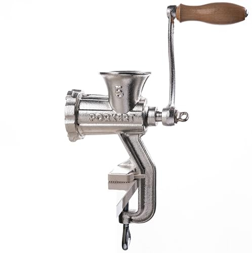 Porkert Fleischwolf manuell Größe 5 aus hochwertigem Gusseisen, für den Haushalt, mit Messer und Lochscheibe Ø 4,5 mm