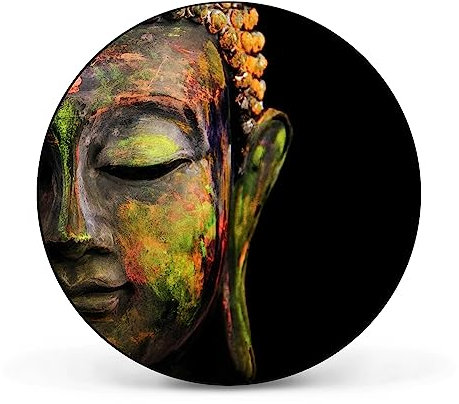 banjado Magnettafel Ø 47cm Schwarz - Magnetwand aus Metall - Magnetpinnwand als Memoboard - Pinnwand Magnettafel Küche, Büro, Kinderzimmer inkl. 4 Magnete & Montageset - Bunter Buddha