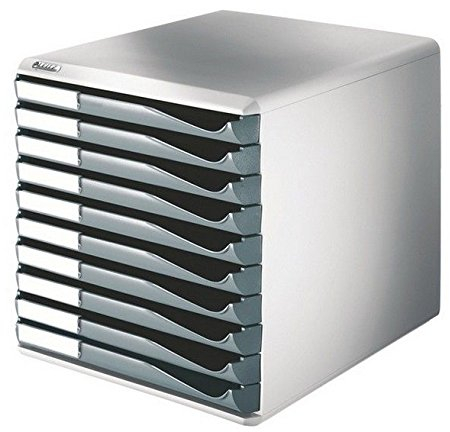 Leitz | Ablagebox | Post- und Formular-Set | Gehäuse grau | Schubladen dunkelgrau | 10 Schubladen