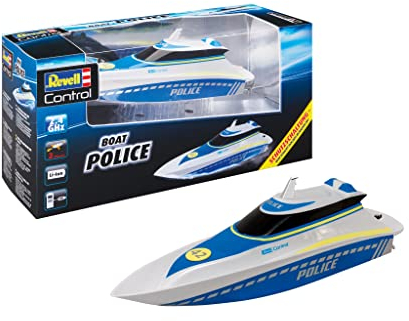 Revell Control Polizei Boot I Ferngesteuertes RC Boot I für Kinder und Erwachsene ab 8 Jahren I Mit LI-ION Akku für Stundenlange Action I Mit ergonomischer Pistolen-Fernsteuerung I 2,4 GHz