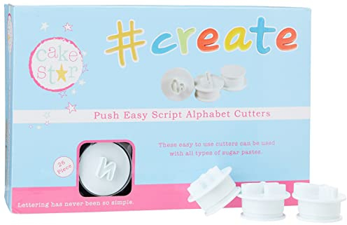 Cake Star Push Easy Script Cutters - Alfabeto minúsculas - Cortador de galletas con letras para decoración de pasteles y manualidades de azúcar con fondant, mazapán, pasta de azúcar, pastelería