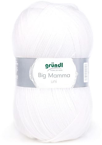 Gründl Laine Big Mamma uni - Laine XXL à tricoter - Fil à tricoter - Doux et agréable pour la peau - 100% acrylique - 1 pelote 400 g / 1040 m - Taille d’aiguille 3,5-4,5 -Blanc