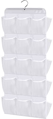 MISSLO Hanging Shoe Rack 30 Mesh Pockets Shoe Storage for Wardrobes Organiser with Rotating Hanger Dual Sided Shoe Organizer Hanging Storage Space-Saving Solution, White