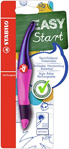 STABILO - Ergonomischer Tintenroller für Rechtshänder - EASYoriginal Holograph Edition in magenta - Einzelstift - Schreibfarbe blau (löschbar) - inklusive Patrone