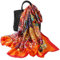 LumiSyne Seidenschal Damen Vintage Gemälde Muster Sonnenblume Blumen Ethnischer Stil Langer Seidentuch Großer Tücher Strandwickelkleid Sonnenschutz Stola Warm Weich Ganzjährig