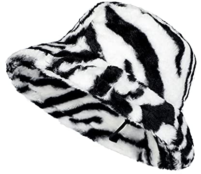 Wintermütze Damen Mädchen Fischerhut Kunstfell Schlapphut Verstellbarer Bucket Hat Eimer Hut Faltbarer Fellmütze Gestreifte Damenmütze Casual Hut Herbst Winter Warmer Hut Kappe für Outdoor Freizeit