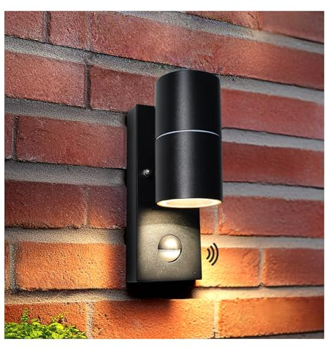 Unikcst LED Aussenleuchte mit Bewegungsmelder GU10 Aussenlampe IP44 | Schwarz Matt Modern Wandlampe Aussen 230V inkl.1x 5W GU10 Warmweiß 3000K Leuchtmittel, 1 Stück