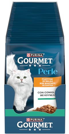 Purina Gourmet Perle Filettini in Salsa Cibo Umido per Gatti con Coniglio 26 Buste da 85g