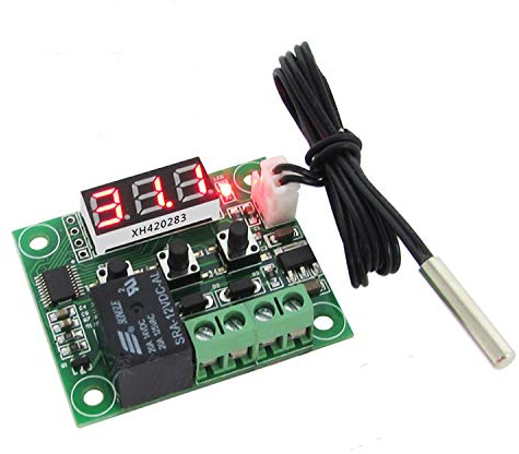 Ziyan Digitaler Thermostat 12V DC Temperaturschalter Temperaturregler mit Sensor W1209 Schwarz