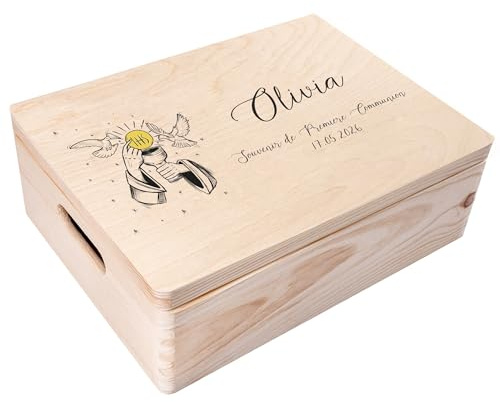 Creative Deco Personalisiert Kommunion Geschenke für Mädchen und Jungen - Holzkiste | Kelch und Taube Motiv | Individuelle Geschenk Erinnerungsbox | Erstkommunion Deko