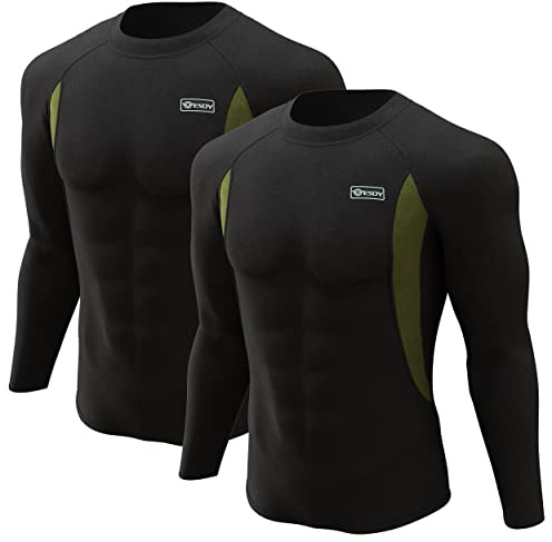 CL Thermo-Shirts für Herren, Thermo-Unterwäsche, Lange Unterhosen, Kompressionshosen, Herren, Fleece, langärmelig, 2 Stück, Tops2pc-a-blackblack