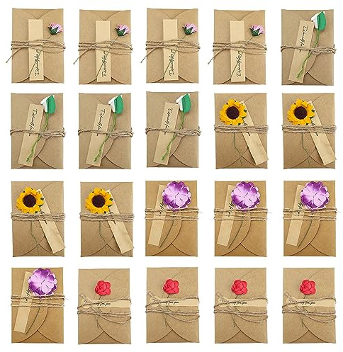 20 Stücke Kraftpapier Briefumschläge, AMONENZ Mini Briefumschläge, Klappkarten Blanko mit Umschlag, mit Herz Verschluss, für Geschenkkarten, DIY, Graffiti