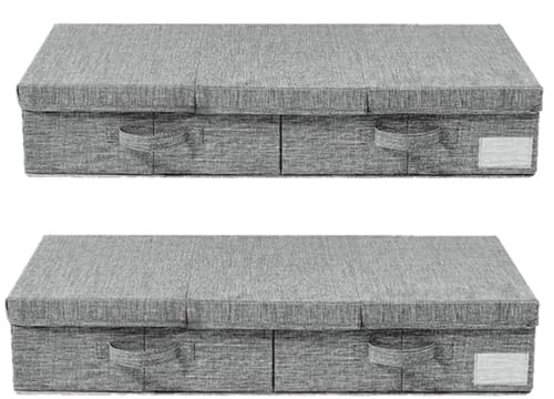 LoKori Faltbare Unterbett-Aufbewahrungsbox Im 2er-Pack, Unterbett-Aufbewahrungsbehälter mit Griffen und Deckel, Große Unterbett-Kleidungsschublade für Decke, Bettdecke, Spielzeug