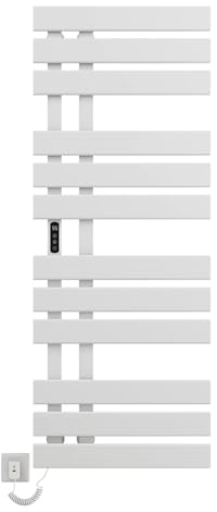 Toallero Baño Radiador, Toallero Electrico Baño Blanco WiFi, 500×1300mm, 450W, Calentador de Toallas WiFi, para Alexa y Google Home y App, Radiador Toallero Electrico, Ahorro energía-WiFi White Left