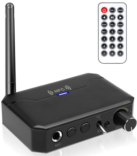 Bluetooth Transmitter Receiver, 2-in-1 Bluetooth 5.3 Audio Adapter für TV PC auf 2 drahtlose Kopfhörer, TF Card Plug-Play,3.5mm AUX RCA für TV/PC/Car/MP3/CD Player/Lautsprecher/Handset,Support NFC