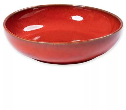 Verano Spanish Ceramics Selena Glaze Hand Dipped Medium & Large Bowls - Home Décor Kitchen Dining Room Café Restaurant Table Fruit Salad Serving Dishware - Red 22cm