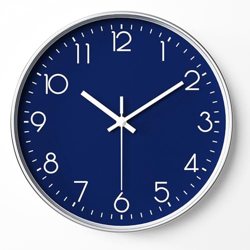 SENYURI Navy Blue Modern Wall Clock for Living Room Decor, 14 Inch Large Wall Clock Silent Battery Operated, Classic Round Analog Clock for Bedroom, Kitchen, Office, Bathroom, Outdoor Patio, Pool