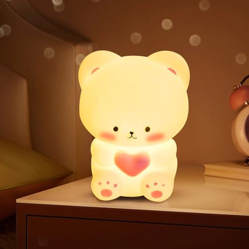 Pipihome Luce notturno per bambini, lampada a forma di orso, illuminazione portatile, decorazione per camera da letto