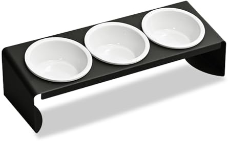 3 in 1 Katzennapf Erhöht Set Keramik Futternapf mit Metall Ständer 15° Gekippte Futterstation Pet Fressnapf Katzennäpfe Hundenapf Wassernapf