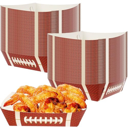 YP 100Pcs Football Food Trays Waterproof Oil-Proof Rugby Food Plates Paper Rugby Party Supplies Multipurpose Snack Paper Serving Trays Football Party Favors for Football Party Decor 18x15.5x6cm yupogo