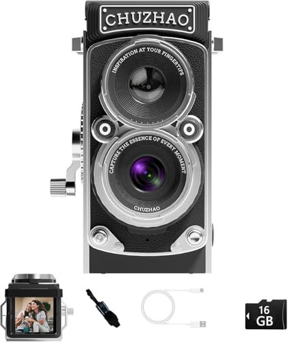 CHUZHAO Retro Mini Digitalkamera, 1080P Full HD Video, 12 MP Autofokus, Point and Shoot Digitalkamera mit 16GB Speicherkarte, kompakt und Exquisit für Anfänger, Jugendliche, Erwachsene und Kinder.