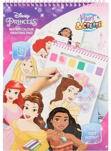 Disney Princess - Målarbok med Vattenfärg och Pensel - 24 Magiska Bilder - Bara Tillsätt Vatten - För Barn Från 3 År (DP24355)