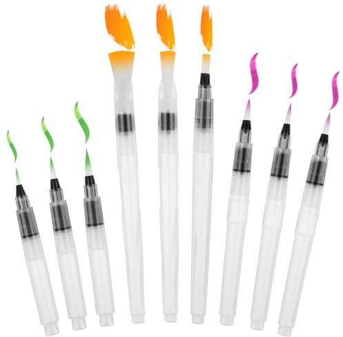 Grevosea 9 Pcs Watercolor Brush Pens, Water Brush Pen Refillable Paint Pens Water Color Brushes for Adults Beginners Watercolor Aquarelle Gouache Acrylics Painting