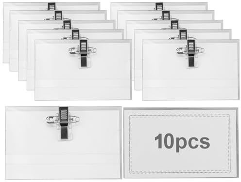 Lot de 60 étiquettes nominatives, Porte-badges 90 x 56 mm, en plastique transparent, pour vêtements, clip, cartes de visite, porte-nom, avec clip, pour bureau, école, voyage.