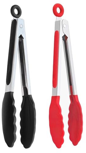 PHYTONICS 2PC Pince Cuisine Silicone,Pince de Cuisine,Pince Cuisine Inox,Pince Alimentaire,Pince Barbecue,avec Poignée Silicone Résistante, pour la cuisson au barbecue (26cm*2)