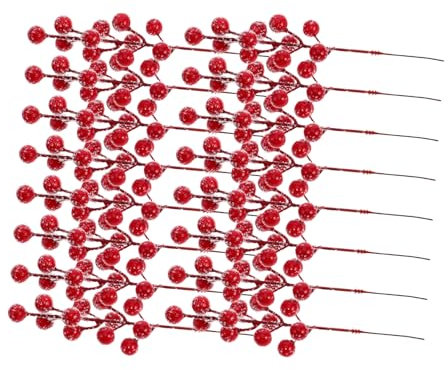 GLEAVI 20piezas Decoración Bayas Rojas Palitos Artificiales DIY Guirnalda Navideña