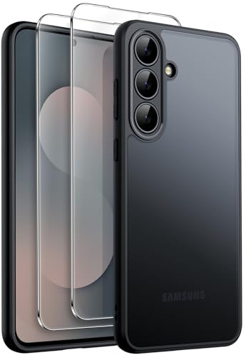 JETech 3-i-1 Matte Skal för Samsung Galaxy S25 FE, Svart | 2 Skärmskydd av Härdat Glas, Kameralinsskydd, Frostat Genomlysande Mobilfodral