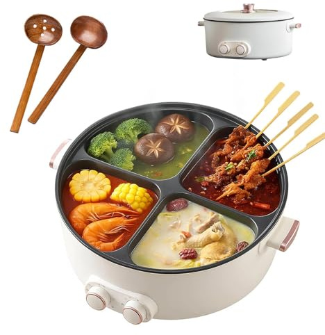 Four Grid Multifunctional Stew Pot, 6L Large Capacity Electric Hot Pot with Divider, Stainless Steel Integrated Non-Stick Cooker for Family Gatherings(4 grids)