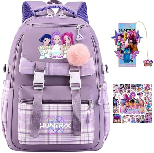 Genérico Mochila escolar K-Pop Demon Hunters, mochila de viaje de nailon con múltiples bolsillos, mochila universitaria Demon Hunters Anime, mochila Demon Cosplay para fans. (B)